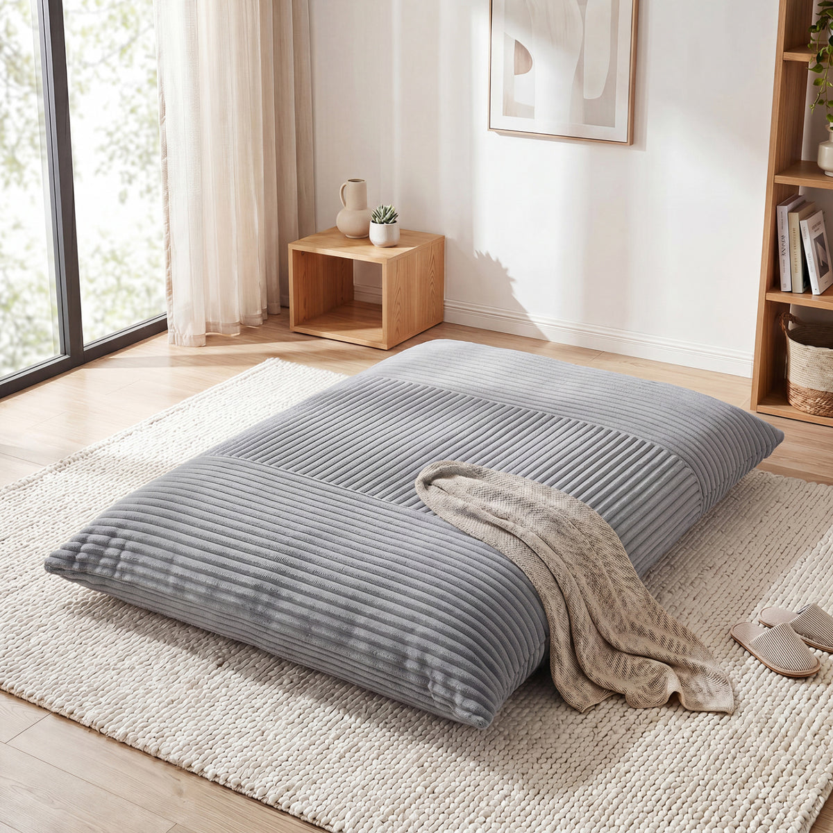3-in-1 Large Bean Bag Chair with Comfy Corduroy Fabric-Light Gray view 3