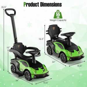 3-in-1 Licensed Lamborghini Ride on Push Car with Handle Guardrail-Green view 5