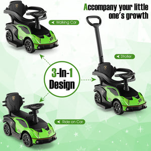 3-in-1 Licensed Lamborghini Ride on Push Car with Handle Guardrail-Green view 7