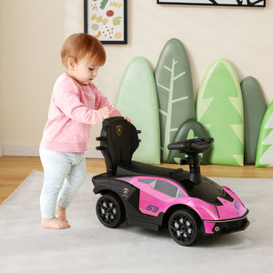 3-in-1 Licensed Lamborghini Ride on Push Car with Handle Guardrail-Pink view 3