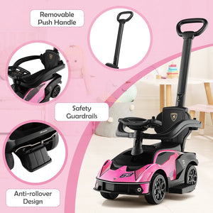 3-in-1 Licensed Lamborghini Ride on Push Car with Handle Guardrail-Pink view 9