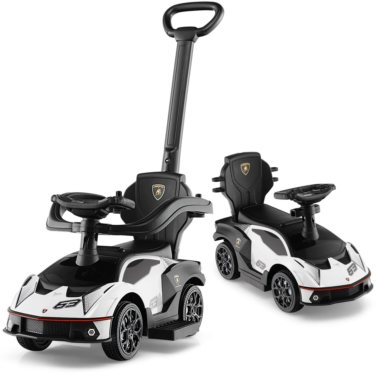 3-in-1 Licensed Lamborghini Ride on Push Car with Handle Guardrail-White view 4