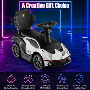 3-in-1 Licensed Lamborghini Ride on Push Car with Handle Guardrail-White view 6