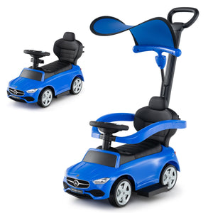 3-in-1 Ride on Push Car Mercedes-Benz Licensed Sliding Car with Canopy-Blue view 4