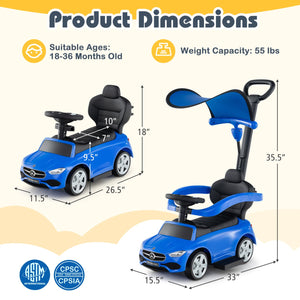 3-in-1 Ride on Push Car Mercedes-Benz Licensed Sliding Car with Canopy-Blue view 5