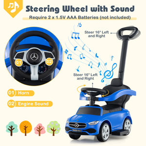 3-in-1 Ride on Push Car Mercedes-Benz Licensed Sliding Car with Canopy-Blue view 7