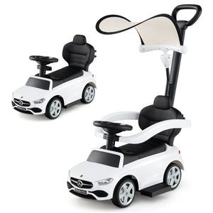 3-in-1 Ride on Push Car Mercedes-Benz Licensed Sliding Car with Canopy-White view 4