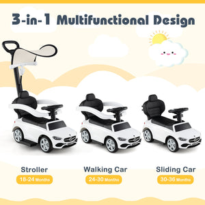 3-in-1 Ride on Push Car Mercedes-Benz Licensed Sliding Car with Canopy-White view 5
