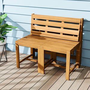 3-in-1 Outdoor Acacia Wood Loveseat Bench Furniture with Slatted Seat view 2