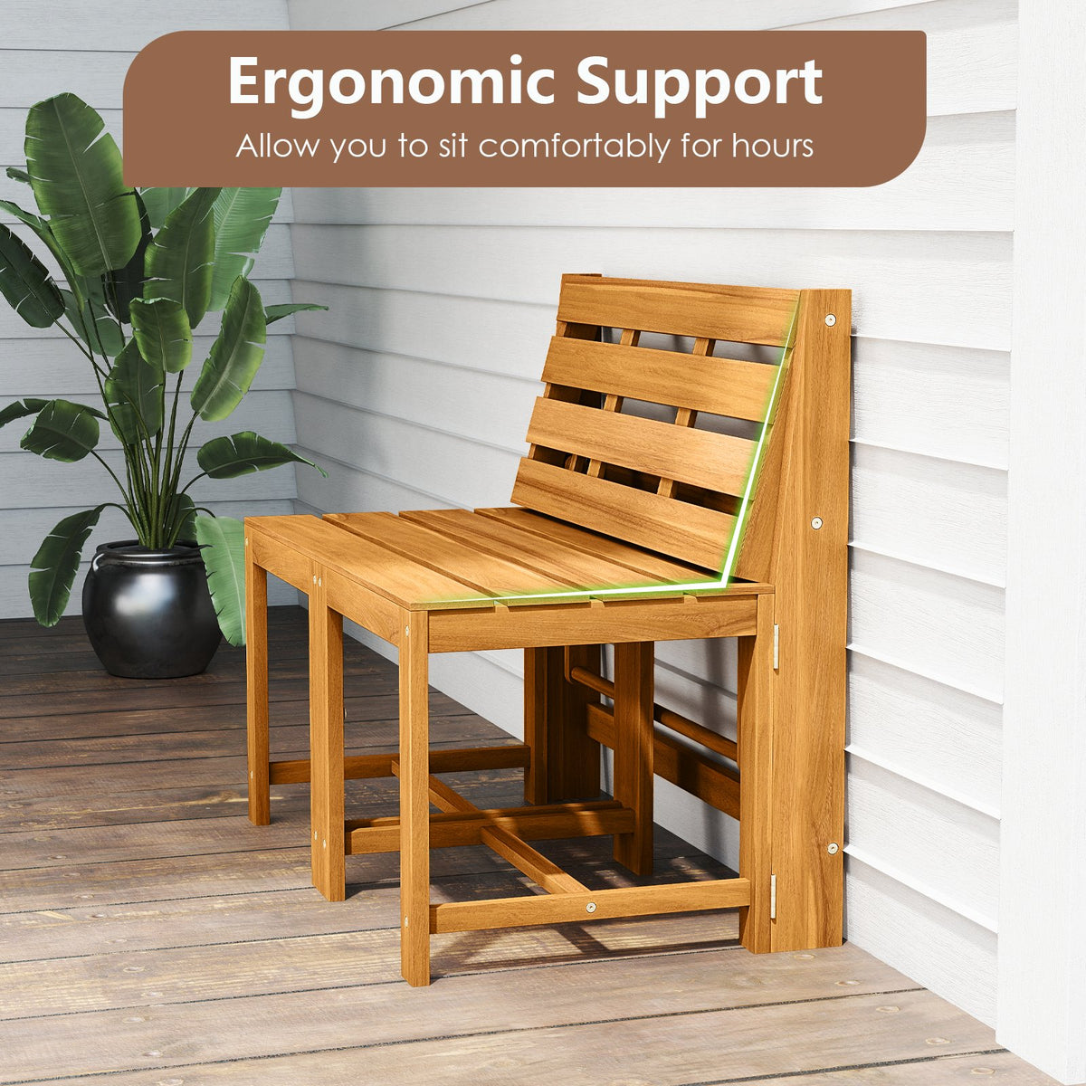 3-in-1 Outdoor Acacia Wood Loveseat Bench Furniture with Slatted Seat view 9