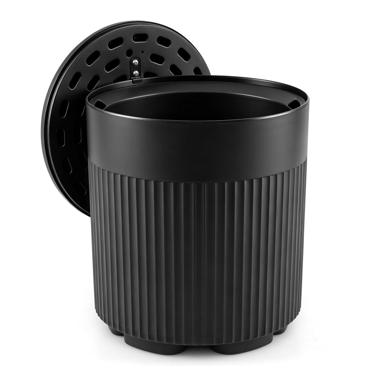 3-in-1 Outdoor Cooler Side Table with Fluted Design for Deck-Black