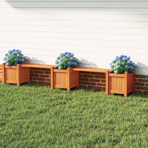 3-in-1 Outdoor Planter Box with Bench 2-Person Outdoor Bench with 2 Side Garden Beds-Orange view 3