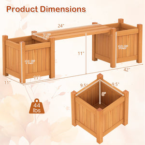 3-in-1 Outdoor Planter Box with Bench 2-Person Outdoor Bench with 2 Side Garden Beds-Orange view 5