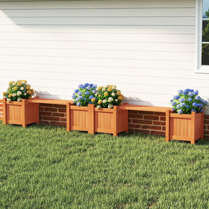 3-in-1 Outdoor Planter Box with Bench 2-Person Outdoor Bench with 2 Side Garden Beds-Orange view 6