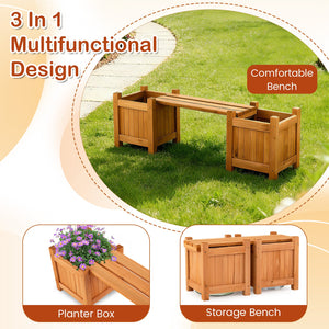 3-in-1 Outdoor Planter Box with Bench 2-Person Outdoor Bench with 2 Side Garden Beds-Orange view 7