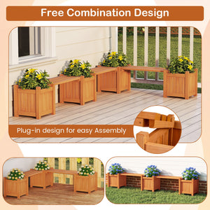 3-in-1 Outdoor Planter Box with Bench 2-Person Outdoor Bench with 2 Side Garden Beds-Orange view 9