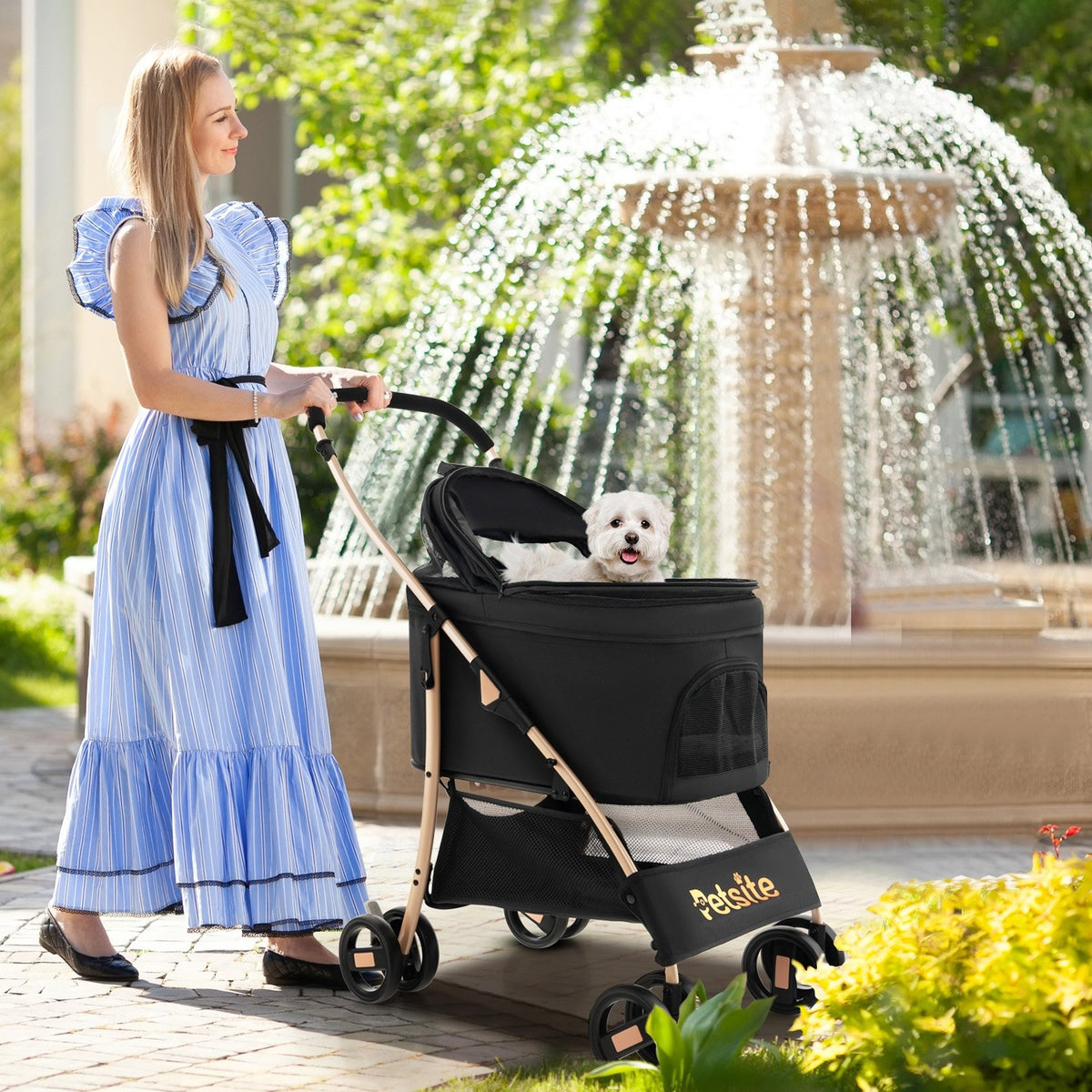 3-In-1 Pet Stroller with Removable Car Seat Carrier-Black view 2