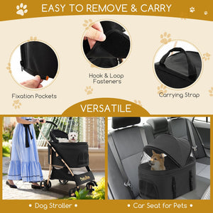 3-In-1 Pet Stroller with Removable Car Seat Carrier-Black view 9