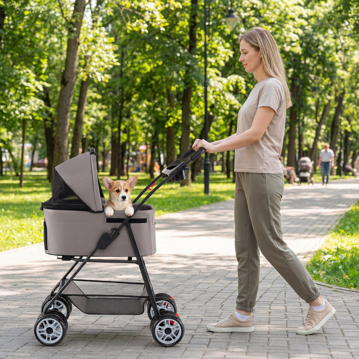 3 in 1 Pet Stroller with Removable Carrier up to 33 lbs-Gray view 3
