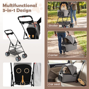 3 in 1 Pet Stroller with Removable Carrier up to 33 lbs-Gray view 5