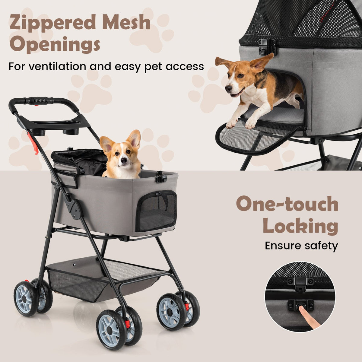 3 in 1 Pet Stroller with Removable Carrier up to 33 lbs-Gray view 8