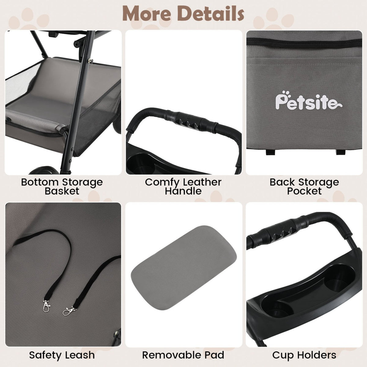 3 in 1 Pet Stroller with Removable Carrier up to 33 lbs-Gray view 9
