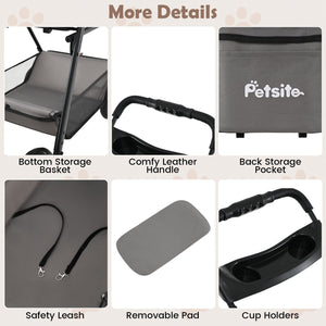 3 in 1 Pet Stroller with Removable Carrier up to 33 lbs-Gray view 9