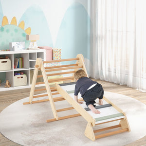 3-in-1 Pikler Triangle Climbing Set Kids Foldable Montessori Toys with Ramp-Natural view 2