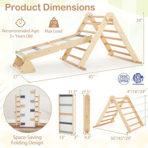 3-in-1 Pikler Triangle Climbing Set Kids Foldable Montessori Toys with Ramp-Natural view 5