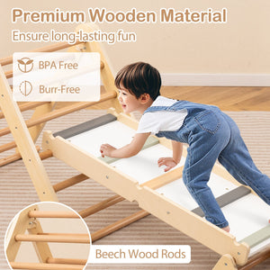 3-in-1 Pikler Triangle Climbing Set Kids Foldable Montessori Toys with Ramp-Natural view 9