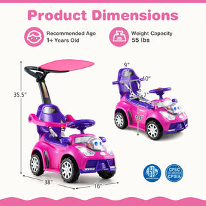 3 in 1 Push Car for Toddler Stroller Sliding Walking Car for Boys and Girls-Pink view 5