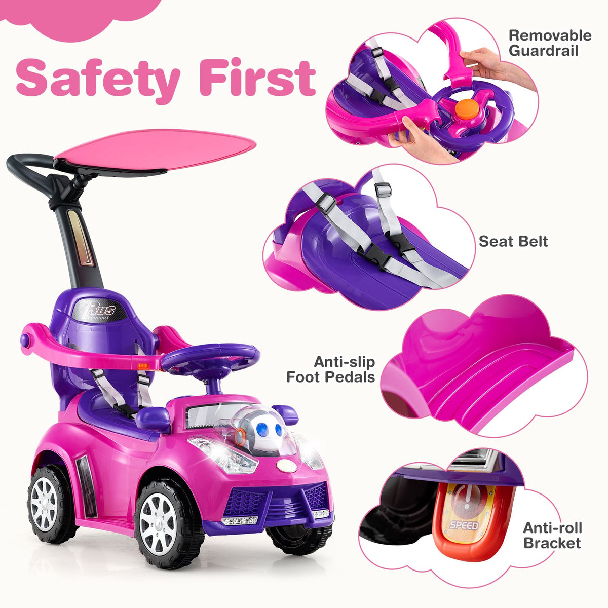 3 in 1 Push Car for Toddler Stroller Sliding Walking Car for Boys and Girls-Pink view 9