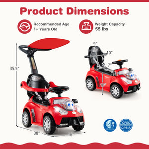 3 in 1 Push Car for Toddler Stroller Sliding Walking Car for Boys and Girls-Red view 5