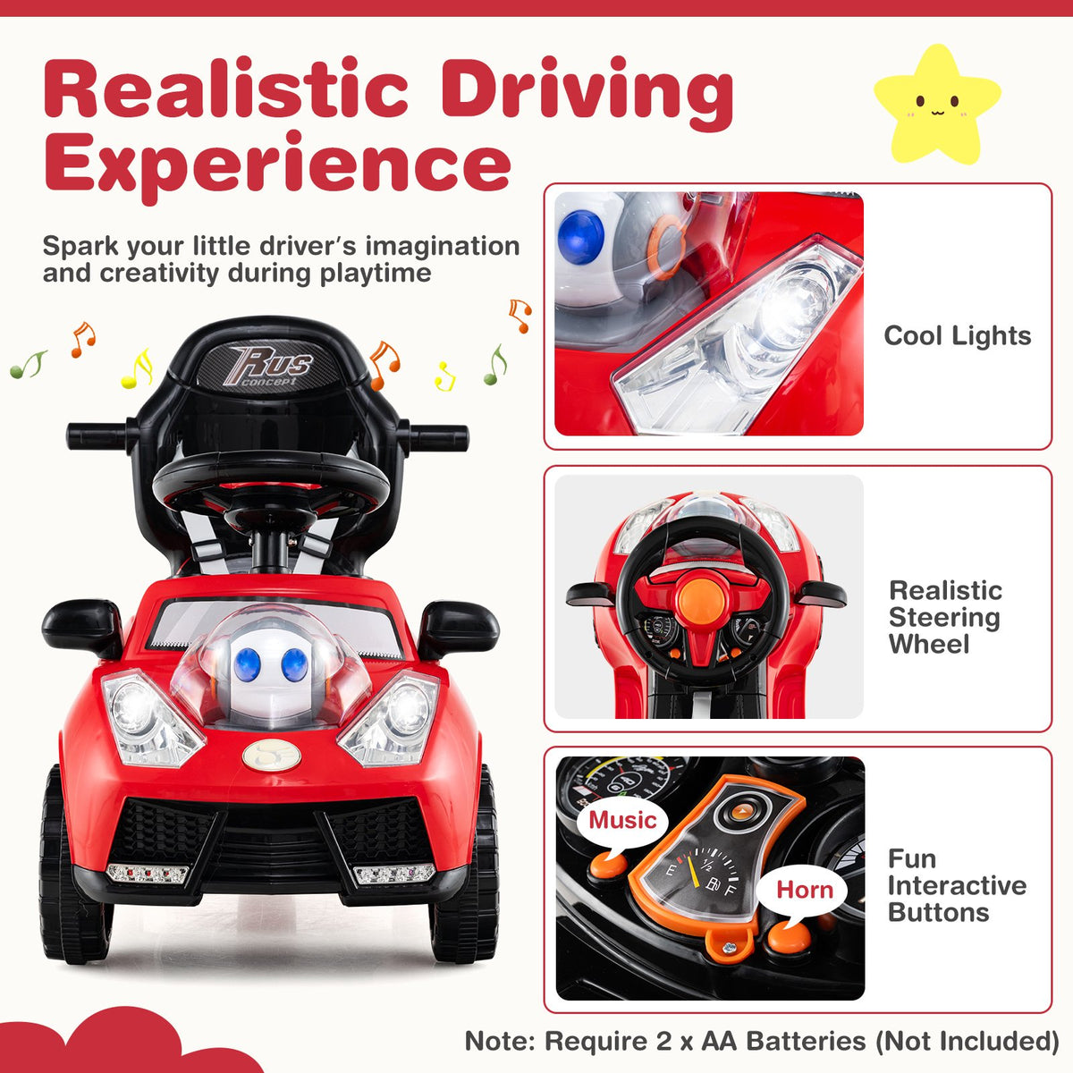 3 in 1 Push Car for Toddler Stroller Sliding Walking Car for Boys and Girls-Red view 8