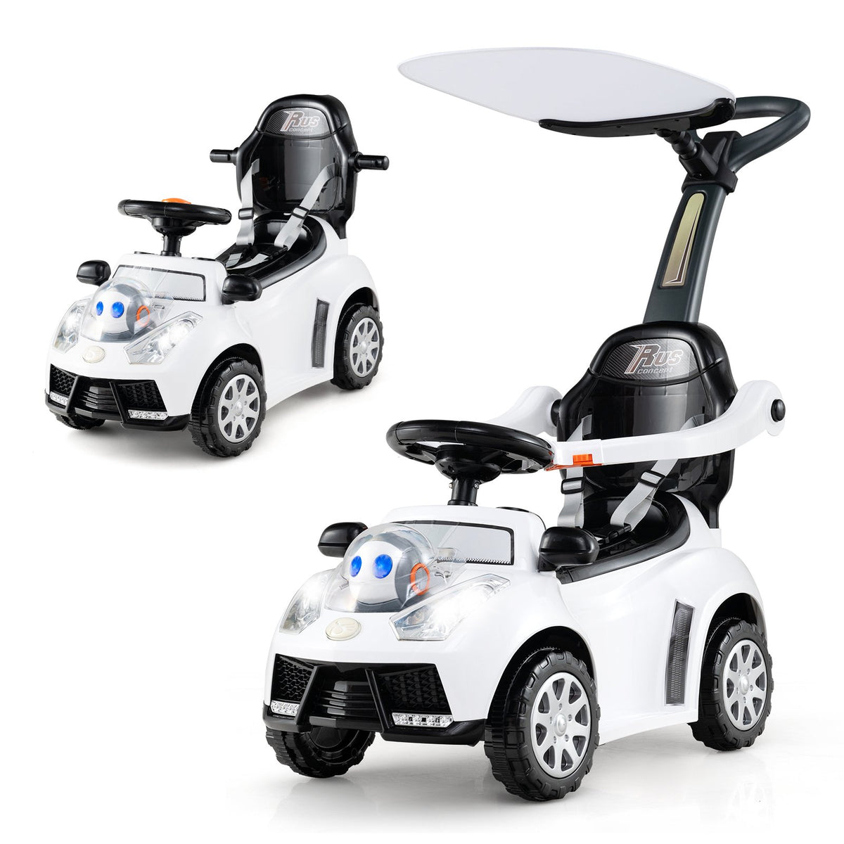 3 in 1 Push Car for Toddler Stroller Sliding Walking Car for Boys and Girls-White view 4