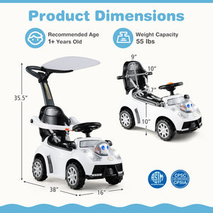3 in 1 Push Car for Toddler Stroller Sliding Walking Car for Boys and Girls-White view 5