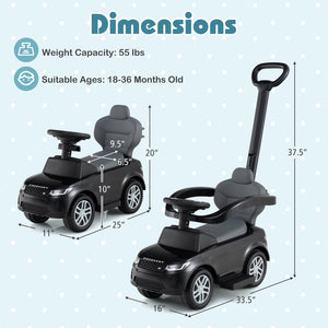 3 in 1 Push Car with Removable Handle and Guardrail for Kids 18-36 Months Old-Black view 5