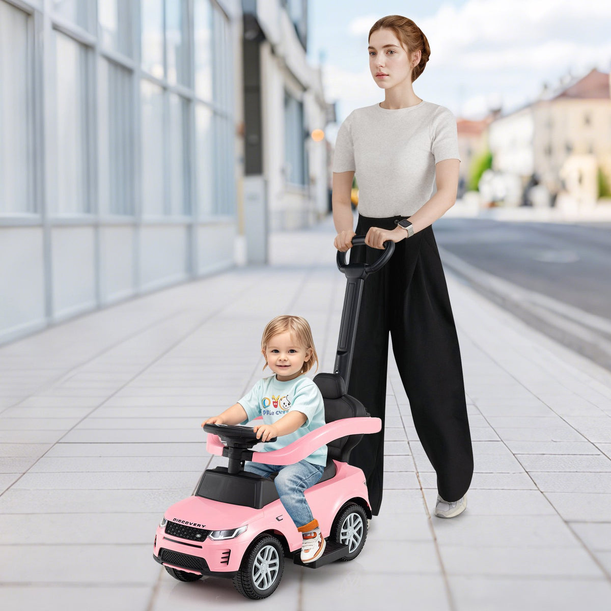 3 in 1 Push Car with Removable Handle and Guardrail for Kids 18-36 Months Old-Pink view 3