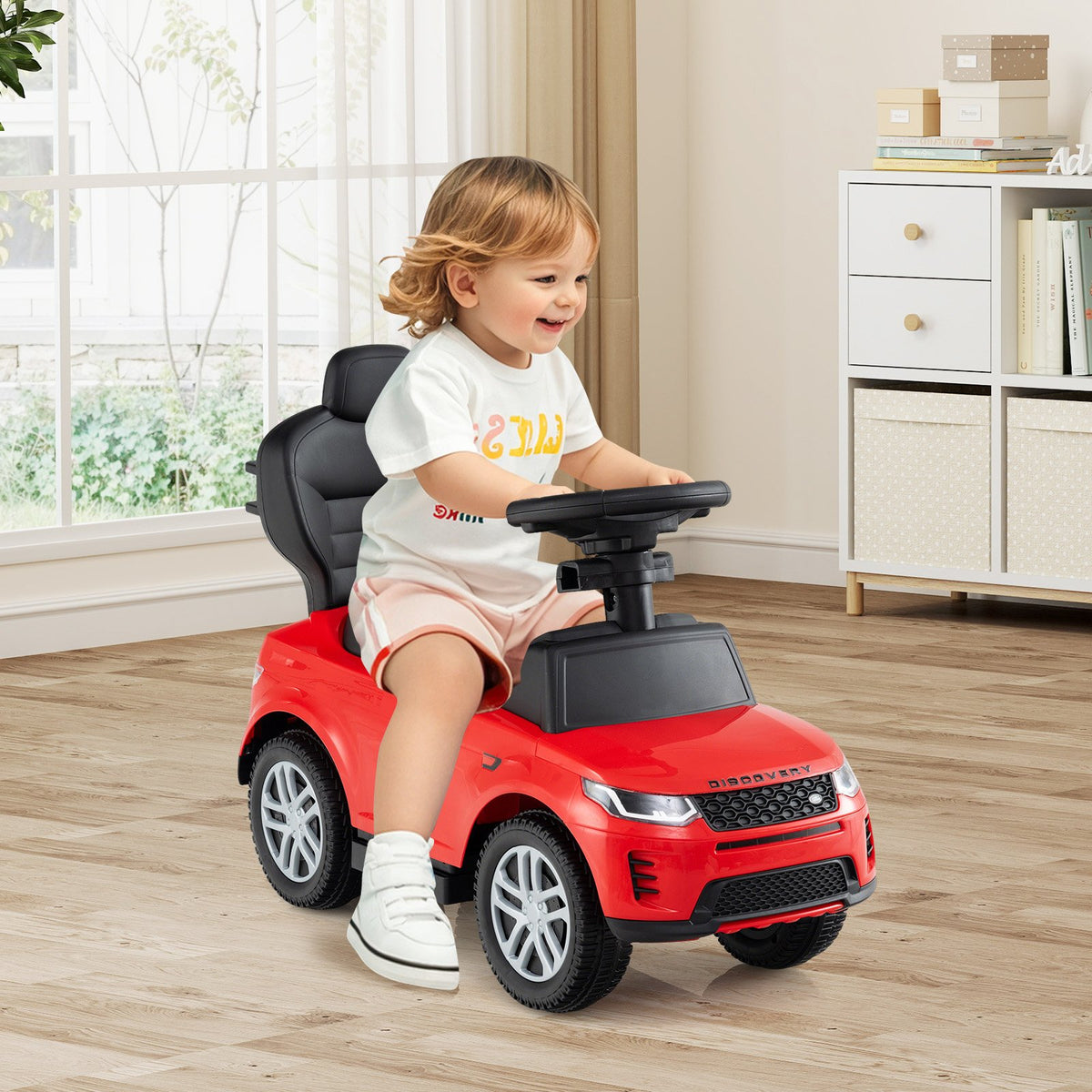 3 in 1 Push Car with Removable Handle and Guardrail for Kids 18-36 Months Old-Red view 2