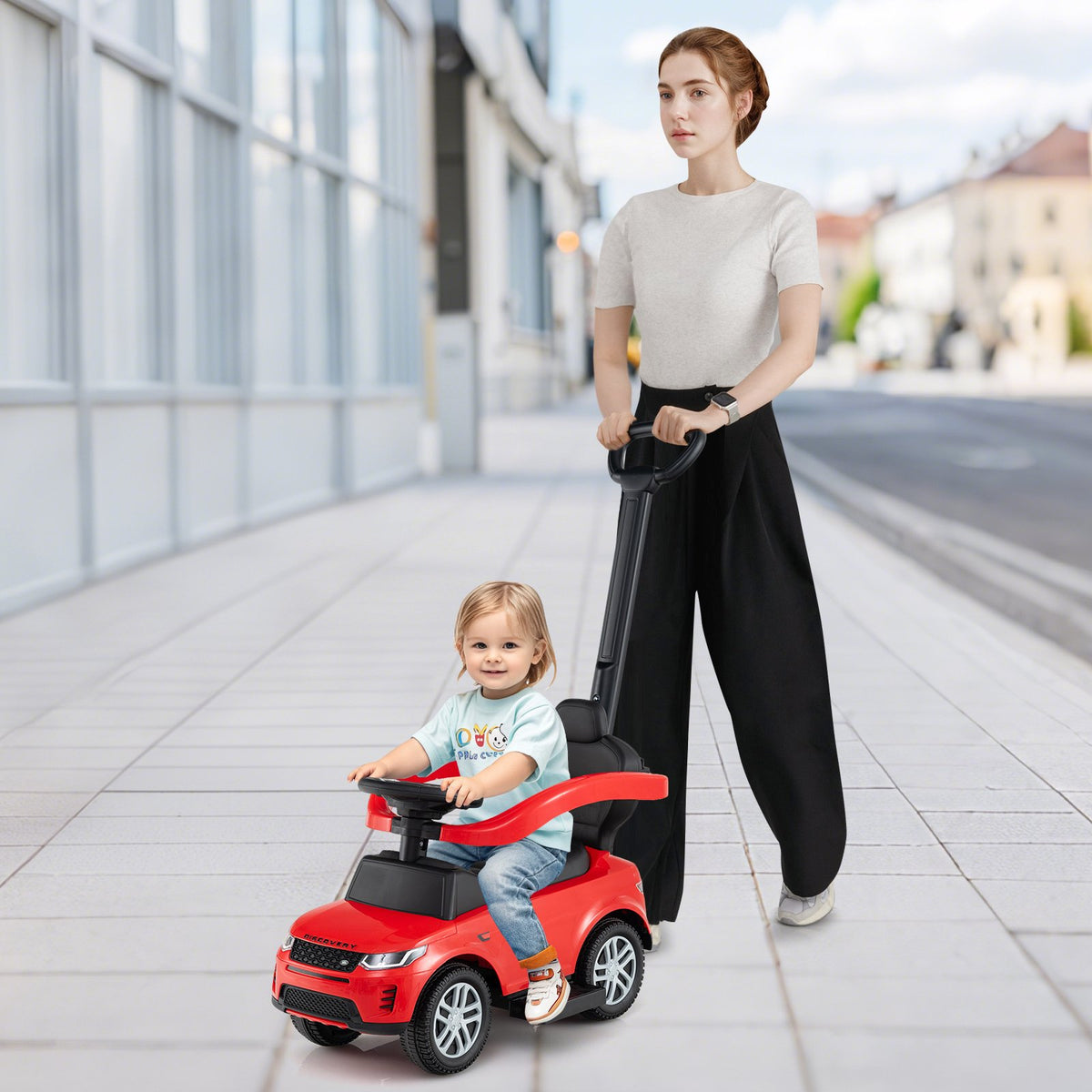 3 in 1 Push Car with Removable Handle and Guardrail for Kids 18-36 Months Old-Red view 3