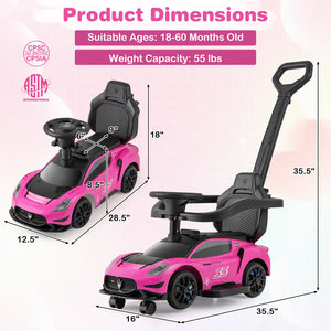 3-in-1 Ride on Push Car Maserati Licensed Sliding Car with Music-Pink view 5