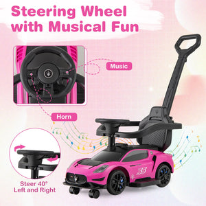3-in-1 Ride on Push Car Maserati Licensed Sliding Car with Music-Pink view 8