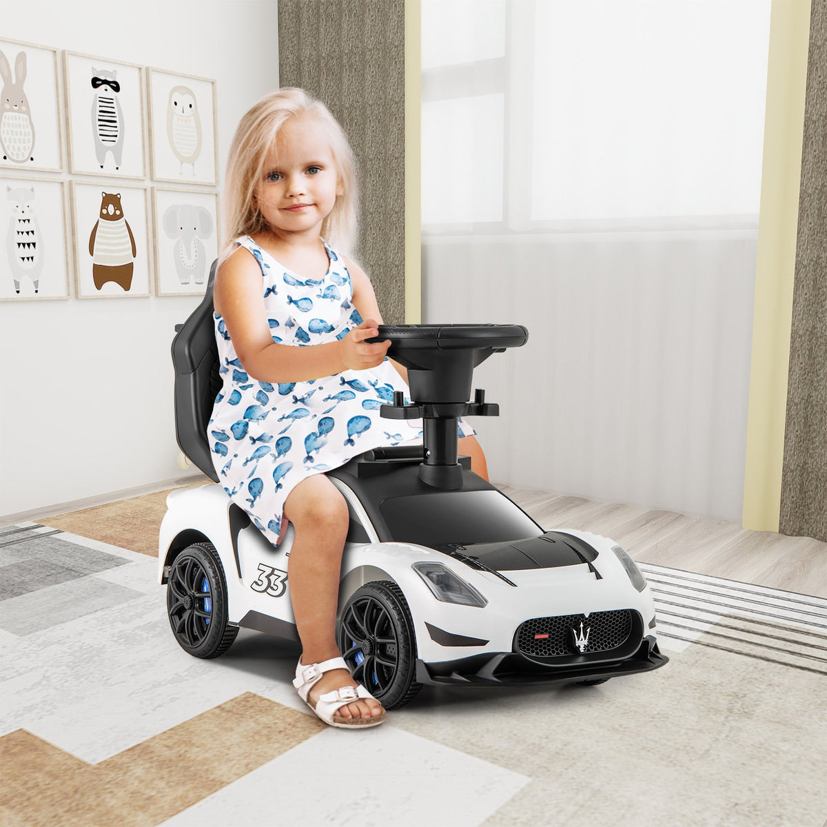 3-in-1 Ride on Push Car Maserati Licensed Sliding Car with Music-White view 3