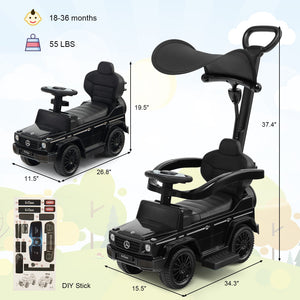 3-In-1 Ride on Push Car Mercedes Benz G350 Stroller Sliding Car with Canopy-Black view 4