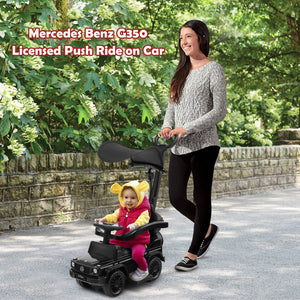 3-In-1 Ride on Push Car Mercedes Benz G350 Stroller Sliding Car with Canopy-Black view 5