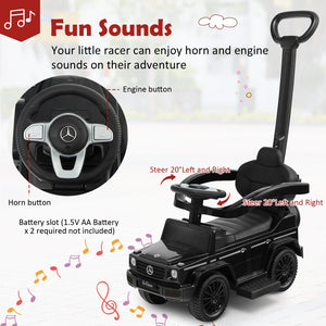 3-In-1 Ride on Push Car Mercedes Benz G350 Stroller Sliding Car with Canopy-Black view 8