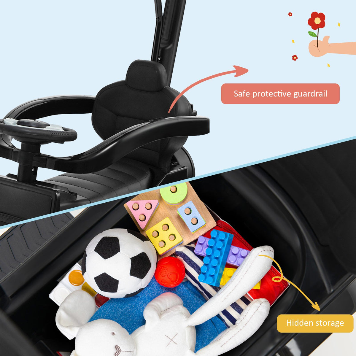 3-In-1 Ride on Push Car Mercedes Benz G350 Stroller Sliding Car with Canopy-Black view 9