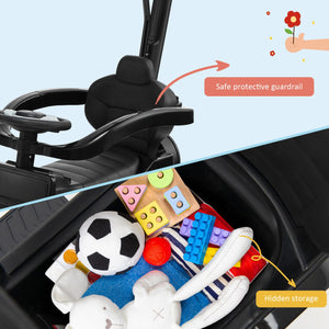 3-In-1 Ride on Push Car Mercedes Benz G350 Stroller Sliding Car with Canopy-Black view 9
