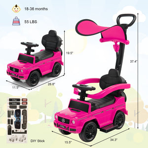 3-In-1 Ride on Push Car Mercedes Benz G350 Stroller Sliding Car with Canopy-Pink view 4