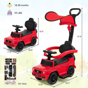 3-In-1 Ride on Push Car Mercedes Benz G350 Stroller Sliding Car with Canopy-Red view 4